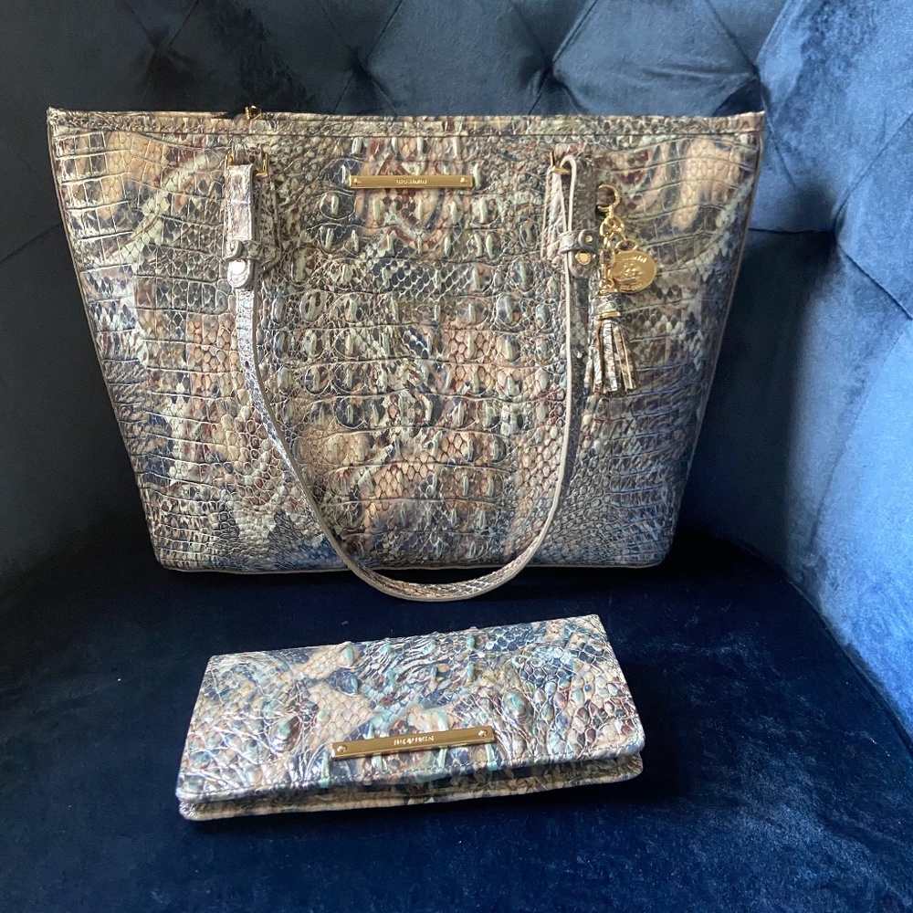 Brahmin Medium Asher Icy Python Melbourne With Matching Ady Wallet